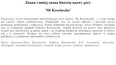 Znana i mniej znana historia nazwy góry ”Mt Kosciuszko”